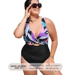 Glowbeam Tropical Floral Cross Band One Piece Cut Out Tummy Control Swimsuit